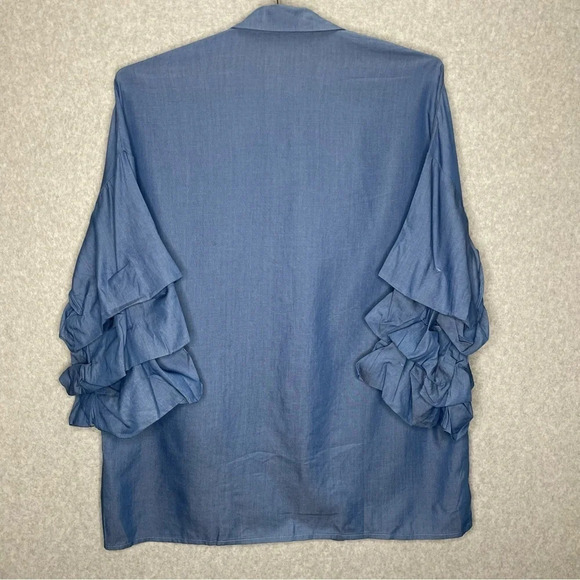 Andree by Unit Chambray Modal Blend Puff Layer Sleeve Button Down Top - Picture 3 of 6